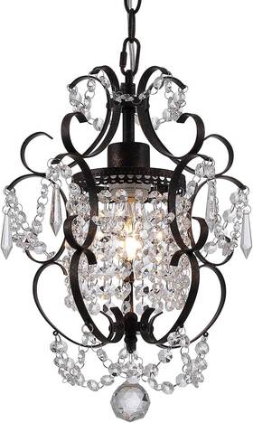 43238-113285 Riomasee New Mini Bronze Chandelier 1 Light 11-inch Crystal Ceiling Fast Shipping