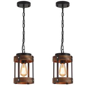 6711-12hm Rkucsr 2 Pack Rustic Farmhouse Wood Pendant Light Fixture One-light Adjustable Cha Inch