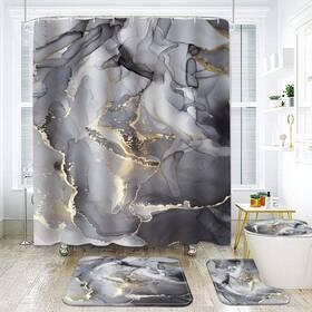Scs-06 Rlhhug Black Gray Gold Marble Bathroom Sets With Rugs For Decor 72x72 Inch