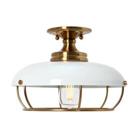 Ec1344 Robert Stevenson Lighting Presley Caged Dome Metal Semiflush Mount Ceiling Light Brushed Brass And White