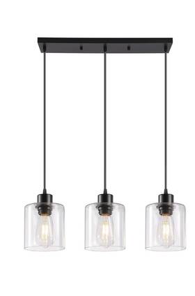 Xft-3l-dd-b-06 Rocunsi 3-light Pendant Light Fixtures With Clear Glass Black Hanging Fixture