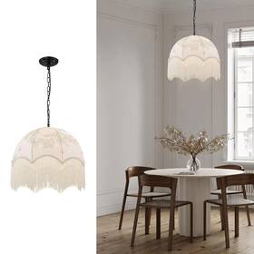 Romyear 757539970549 Farmhouse Chandelier Light Fixtures 3-lights Pendant With Tassel Fabric