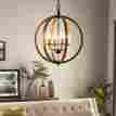 Round-metal-chandelier90958 Round Metal Chandelier Wood Antique Vintage Hanging Globe Ceiling Light Chain 0791943490958