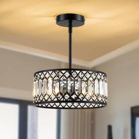 8802-2x-bk Rpzloila 2-light Crystal Ceiling Light Fixture Modern Semi Flush Mount