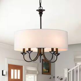 81010000038768 Rrtyo Parrett 5-light Black Farmhouse Cluster Chandelier With White Cloth Shade