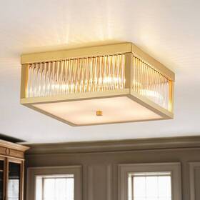 81010000073908 Rrtyo Nathan 12.2 Inch 4-light Industrial Gold Square Flush Mount Ceiling Light