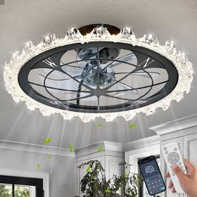 Rb-fsd28 Ruibutrade Vintage Ceiling Fan With Light And Remote&app Black Caged Flush Mount Ceil Inch