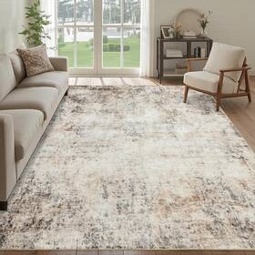 H046-brown-5070 Ruicharm Washable 5x7 Area Rug Neutral Rugs For Living Room Dining Bedroom Offic