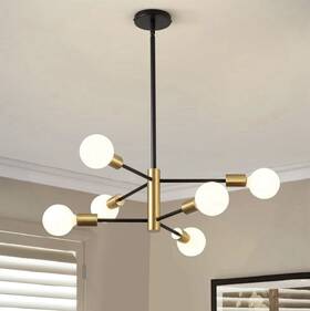 Ruiyey 606267276297 Black And Gold Chandelier Ceiling Light Fixture 6-light Sputnik