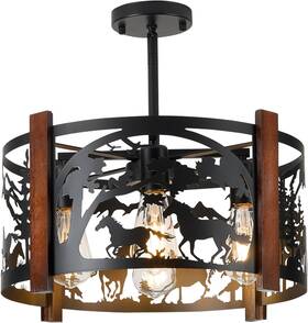 Rustic Ceiling Light Fixture 445035344317 Farmhouse Slanted Round Horse Design Pendant Black