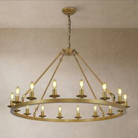 Typjlz-40in-gold-chandelier Rwognlo 40 Gold Wagon Wheel Chandelier Farmhouse Round Chandeliers For Dining Room 16