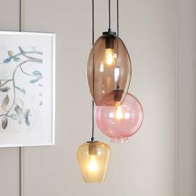 Pnd3012a Safavieh Lighting Collection Keoni 3-light Multicolored Glass Shade Adjustable Hanging