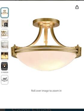 Samteen 712885409303 Modern Brass Semi Flush Mount Ceiling Light 3light White Glass Fix