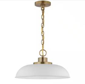 7480 Satco 60/7480 Colony 100-watt 1-light Matte White/burnished Brass Shaded Pendant Light