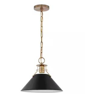 7523 Satco 60/7523 Outpost 1-light Burnished Brass Pendant Light With Matte Black Metal Shade Ob