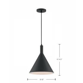 60-7128 Satco Nuvo Modern Cone Pendant Matte Black 12 Inch Dia Dimmable Metal