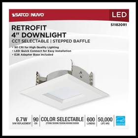 Satco S11820r1 11820r1 - 6.7 Watt 4 Inch Led Downlight Retrofit Cct Select 1 2 6 Or 24 Pk