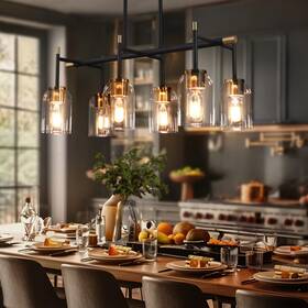 Savonnerie 714651962289 Modern Farmhouse 6-light Black Gold Linear Chandelier L 27.5 Inch X W 13 H