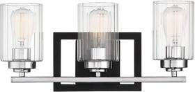 8-2154-3-67 Savoy House Redmond Clear Ribbed Bathroom Vanity Light Black&chrome
