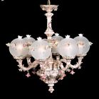 Ga-206 Sc Globes 6 Brown Porcelain Lights Capodimonte Chandelier Gold