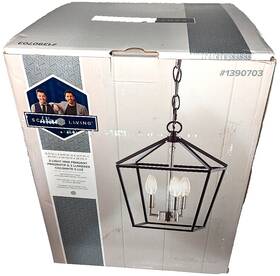 1390703 Scott Living Lantern Pendant Hanging Chandelier Light 3 Lights Matte Black Brushed Nickel