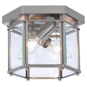 7647-962 Sea Gull Lighting Flush Mount With Clear Beveled Glass Panels 8inch Brushed Nickel