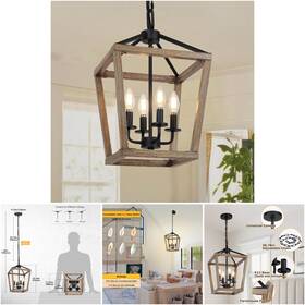 Seaside Village 4 Light Farmhouse 12 Rustic Chandelier Wood Metal Cage Adjustable Chain E12 Base