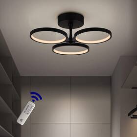 See Description For Details 754605980730 Modern Led Ceiling Light 22w Dimmable Remote Control Matte Black Alum 3 Circles