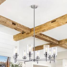 Plmt-4014-0017-8 Seilisy 8 Lights Brushed Nickel Chandelier For Dining Room Farmhouse Modern