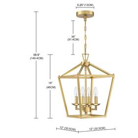 Seiri Inc-fc 716237699183 2-pk 12 Inch 4-light Geometric Lantern Chandelier With Matte Gold