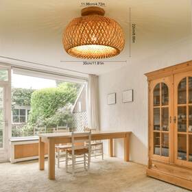 8839 Senderpick Vintage Bamboo Wicker Rattan Lantern Ceiling Light Fixture Semi Flush Mount Lamp