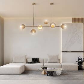 Jx09 Senderpick 6-light Modern Gold Linear Globe Ceiling Light Pendant Lamp Sputnik Chandelier