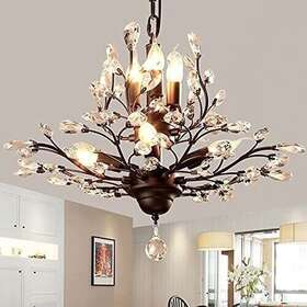 Seol 717080039805 Seol-light Vintage Crystal Branch Chandeliers Black Ceiling Pendant Light