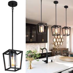 Sglfarmty 720051531628 1-light Black Pendant Lights Kitchen Island Farmhouse Cage Metal Hanging Lig