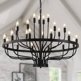 Shandaglo 741365682738 Black Chandelier 24 Light Modern Farmhouse For Dining Room Round