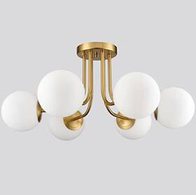 B7218-6cu-j Shawnkey Modern Brushed Brass Gold 6-light Ceiling Light With Globe White Glass