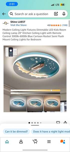 Sl-p1995-wj Shine Luest New Rocket Space Ship Kids Room Ceiling Light Stars Explorer Astronaut
