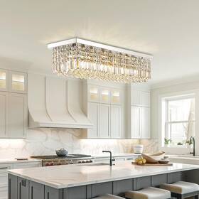 Siljoy 713145631779 Modern Crystal Chandelier 8-lights Rectangular Flush Mount Pendant Cei
