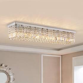 Siljoy 713145632097 Modern Crystal Chandelier 10-lights Rectangular Flush Mount Pendant Ceili