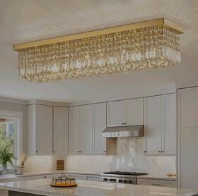 Hi.c037106 Siljoy Modern Crystal Chandelier 8 Lights Rectangular Gold