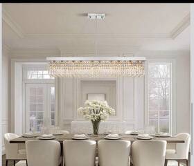 Hlc03712 Siljoy 47 Inch Modern Rectangular K9 Crystal Chandelier Flush Mount Ceiling Light Fixture
