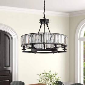 Schlp01b Siljoy Modern Crystal Chandelier 26 Inch Black Drum Pendant Ceiling Light Fixture