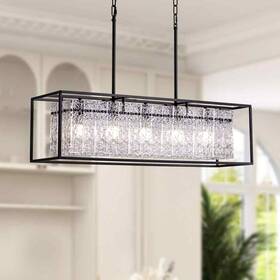 Shlp027 Siljoy 35.4 In 5-light Black Modern Glass Chandelier For Kitchen Island