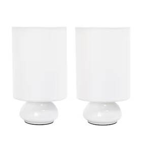 Simple Designs 810241025225 Lt2043-wht-2pk Mini Touch Table Lamp Set With Fabric Shades