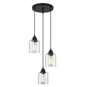 Sinmila 718457976129 3-lights Industrial Pendant Light With Glass Shade Matte Black Lighti