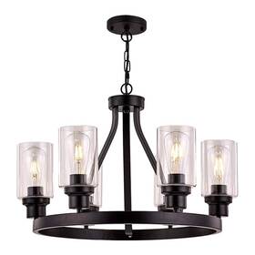 Sivilynus 739515119784 Farmhouse Chandelier Lighting Round 6 Lights Black With Glass Shade