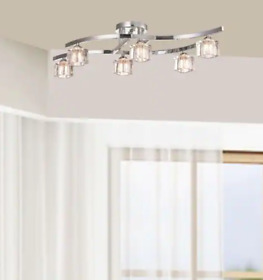 Six Light Chrome Flush Mount Clear Shades Glass Iron Hardwired Modern Downlight