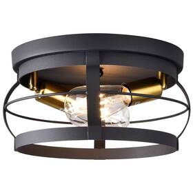 Siylieu 768564379610 2-light Farmhouse Flush Mount Ceiling Light Rustic Vintage Industrial Black C