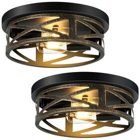Sk01b Skejao Flush Mount Ceiling Light Fixturerustic Metal Black 2light Hallway Fixture