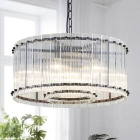 Sm-dy-21031bk Sm Saint Mossi Modern Glass Chandelier Light Fixture Doule Layer Drum Pendant M